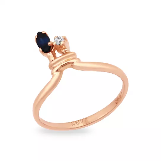 Кольцо с корундом и фианитом из золота