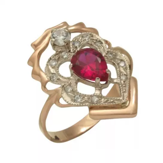 Кольцо с корундом и фианитом из золота