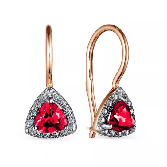 Серьги детские с фианитом и гранатом из золота