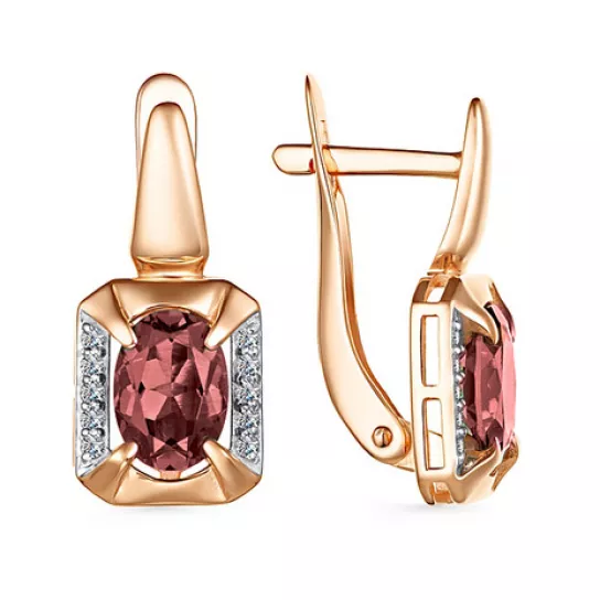 Серьги с фианитом и гранатом из золота