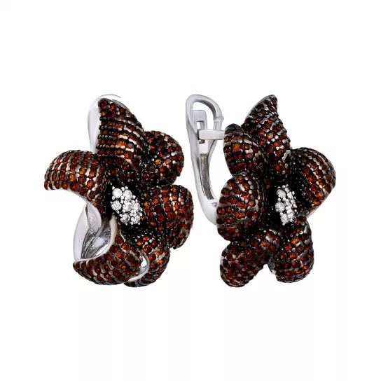 Серьги с фианитом из серебра